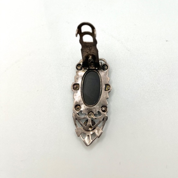 Vintage Antique Sterling Onyx Marcasite Dress Clip Art Deco - Picture 10 of 12